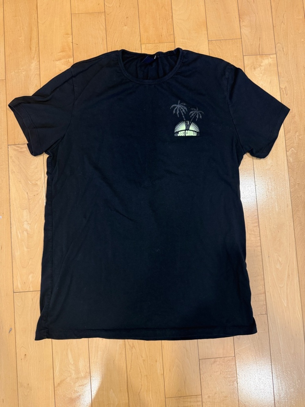 Just Cavalli Black Short-Sleeve Tee with Palm Graphic